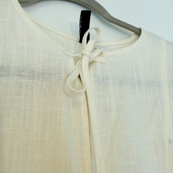 H&M Divided Linen-Blend Puff Sleeve Dress – Cream – XS – New - Picture 7 of 9